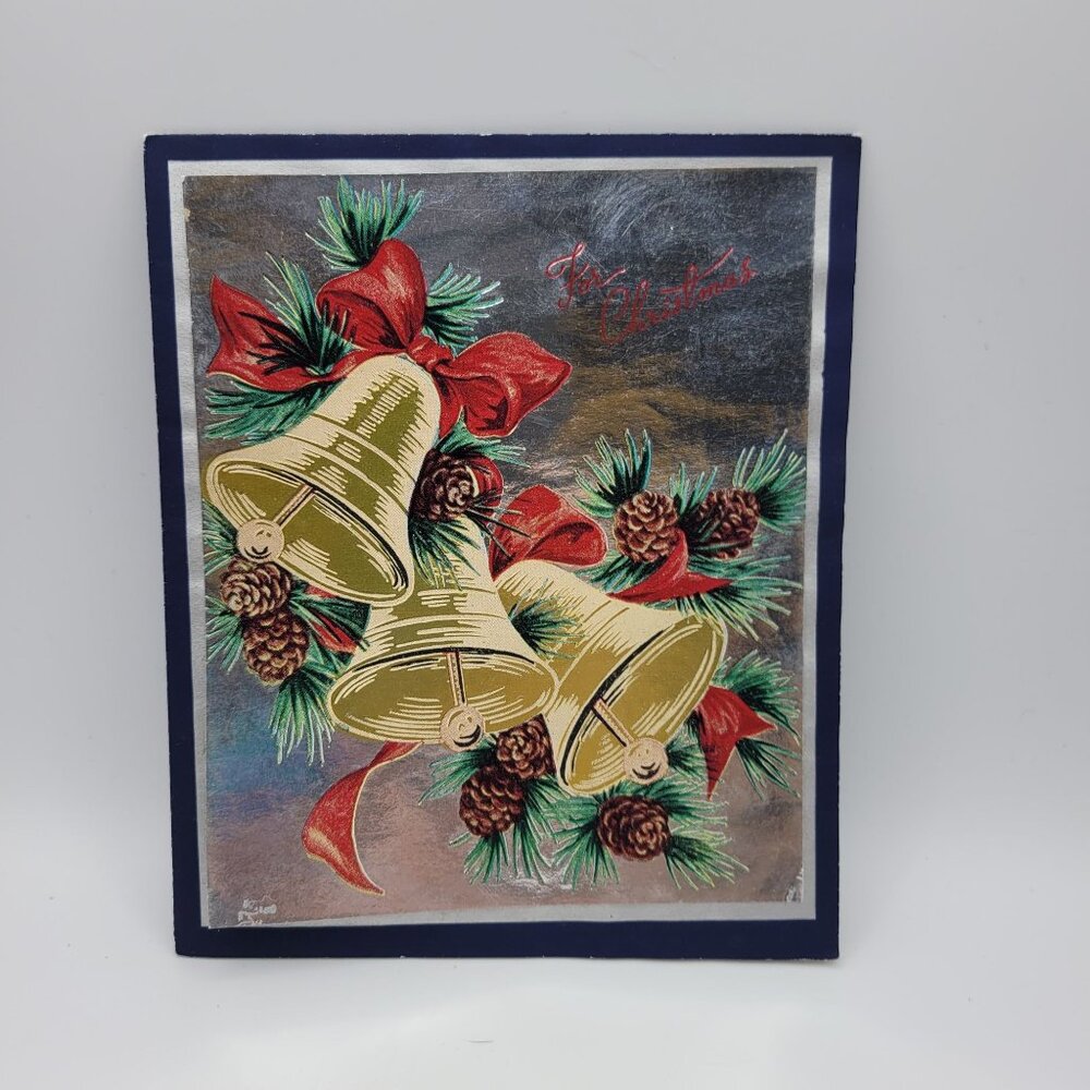 Vintage Christmas Bells Pine Cones Greeting Card Collectible Holiday Decor‎